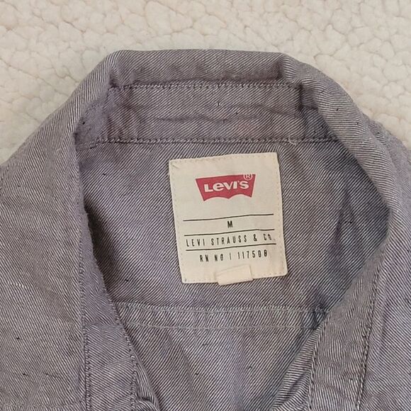 Levis Gray Button Front Collared Shirt Long Sleeve Roll Tab Casual Mens Medium - Picture 5 of 10
